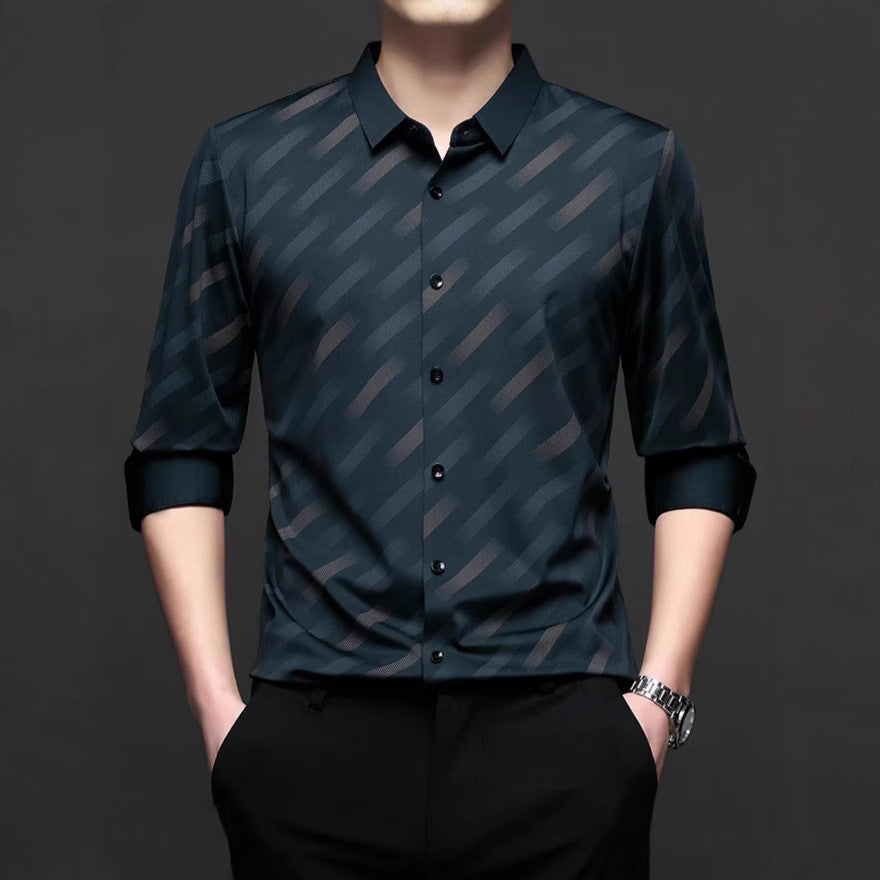 Men's modern short-sleeve shirt with stylish stripe pattern Lisslune