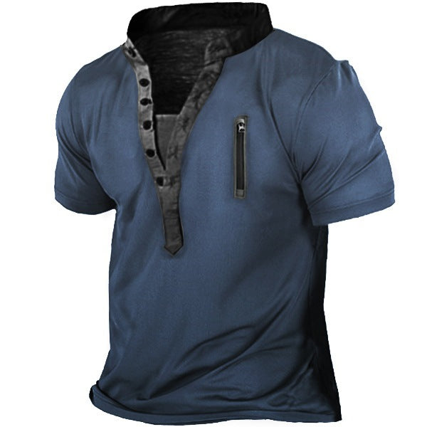 Men's short-sleeve shirt with creative stand-up collar and practical zip pocket Lisslune