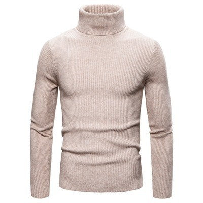 Men's ribbed knit sweater with high collar and body-hugging cut Lisslune
