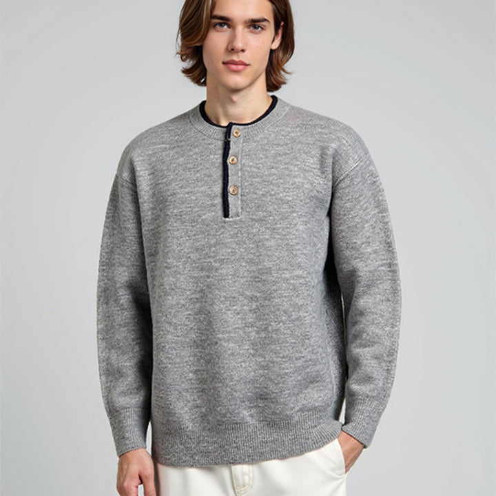 Men's Classic Pullover with Button Placket Lisslune