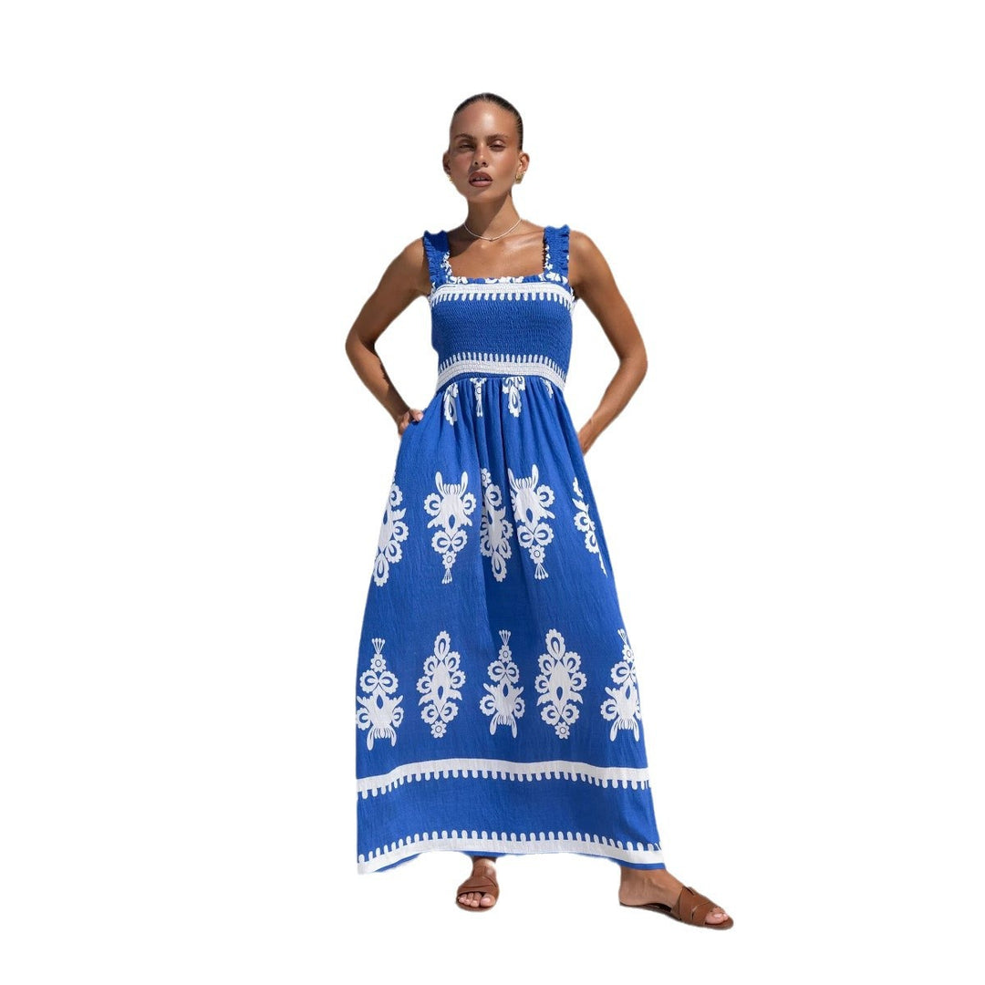 Ladies max dress with elastic top and detailed pattern Lune London