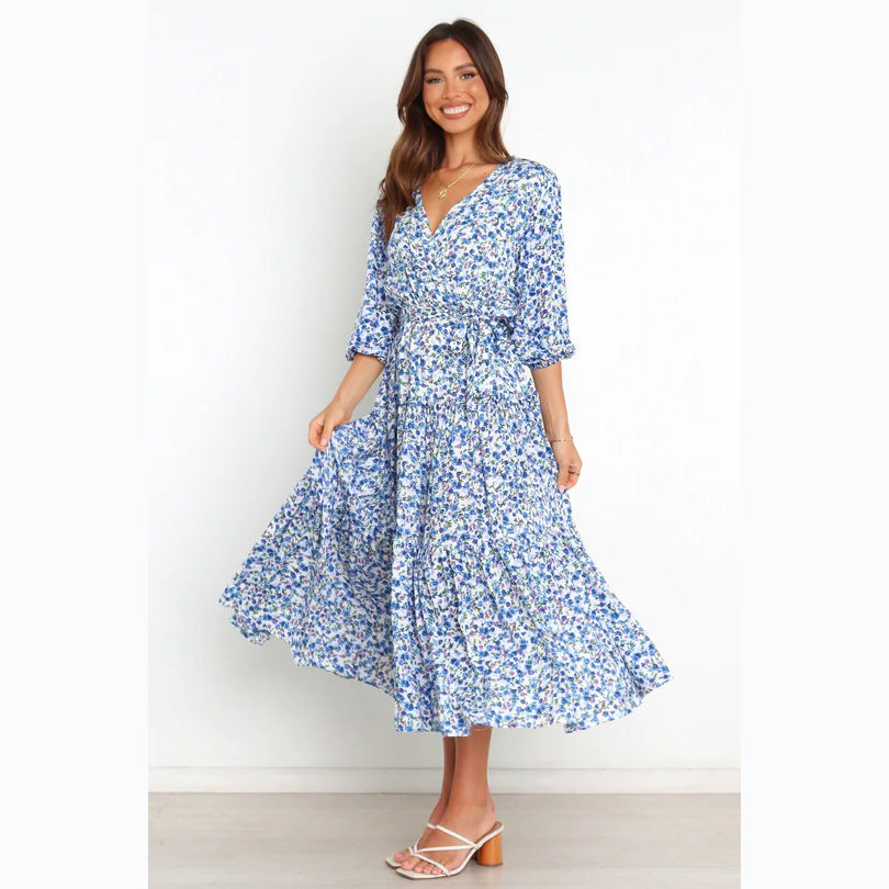 Women's Summer Maxi Dress with Open Décolleté and Floral Pattern Lune London