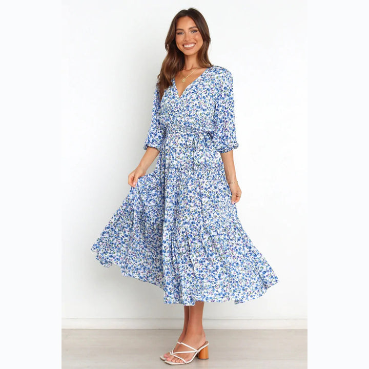 Women's Summer Maxi Dress with Open Décolleté and Floral Pattern Lune London