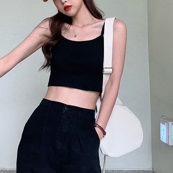 Women's cropped top with thin straps and elastic cut