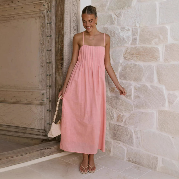 Women's maxi dress with gathered bodice and spaghetti straps Lune London