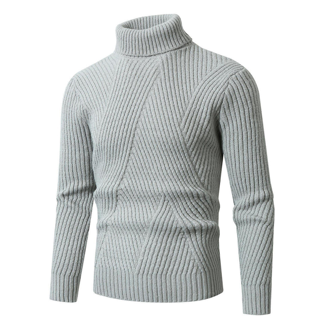 Men's chunky knit sweater with stand-up collar and decorative textured pattern Lisslune