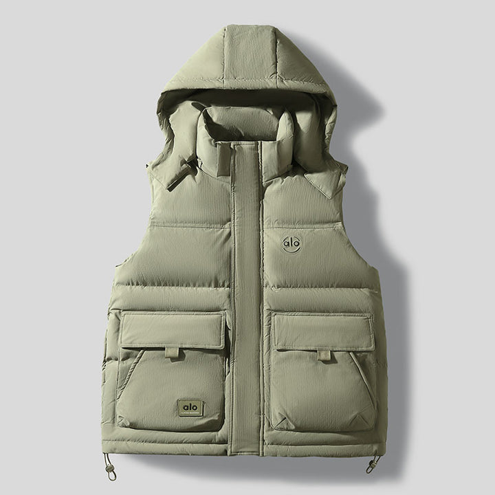 Men's Quilted Outdoor Vest with Insulating Hood and Conveniently Integrated Pockets Lisslune