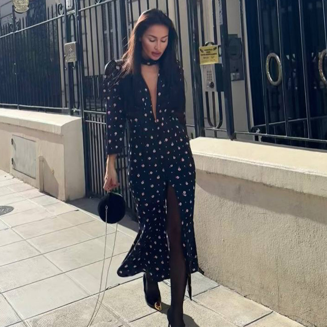 Women's jumpsuit with deep V-neckline and stylish slit Lisslune