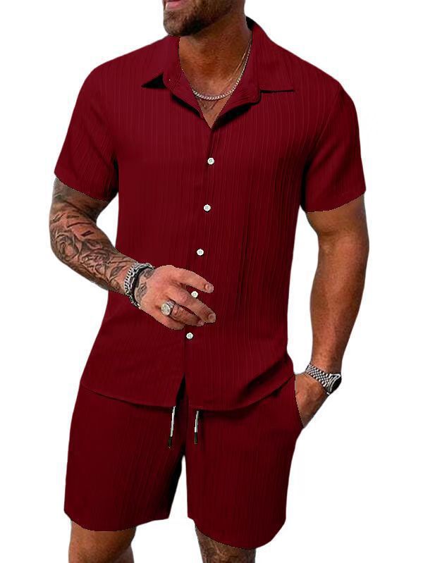 Men's casual short-sleeve set with textured surface Lisslune