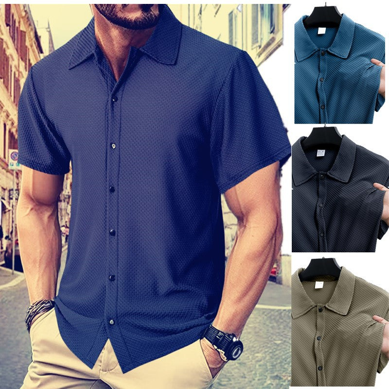 Men's short-sleeve shirt with textured pattern and subtle collar Lisslune