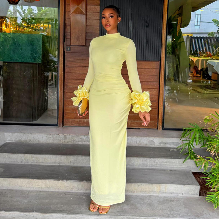 Ladies Elegant Long Sleeve Dress with Voluminous Ruffle Details