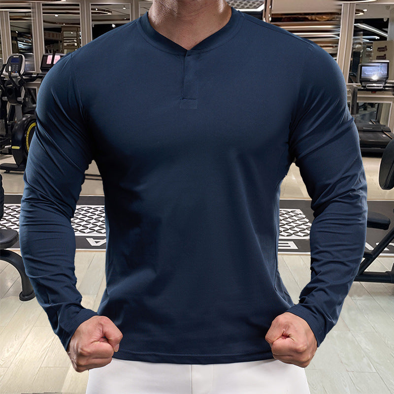 Men's Long Sleeve Sports Top with optimal moisture regulation and stylish Henley collar Lisslune