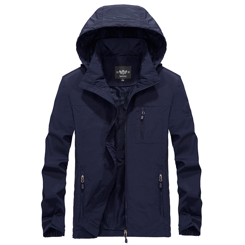 Men's Waterproof Outdoor Jacket with Adjustable Hood Collar and Fleece Lining Lisslune
