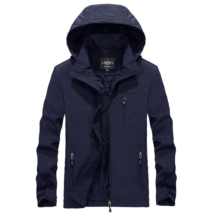 Men's Waterproof Outdoor Jacket with Adjustable Hood Collar and Fleece Lining Lisslune