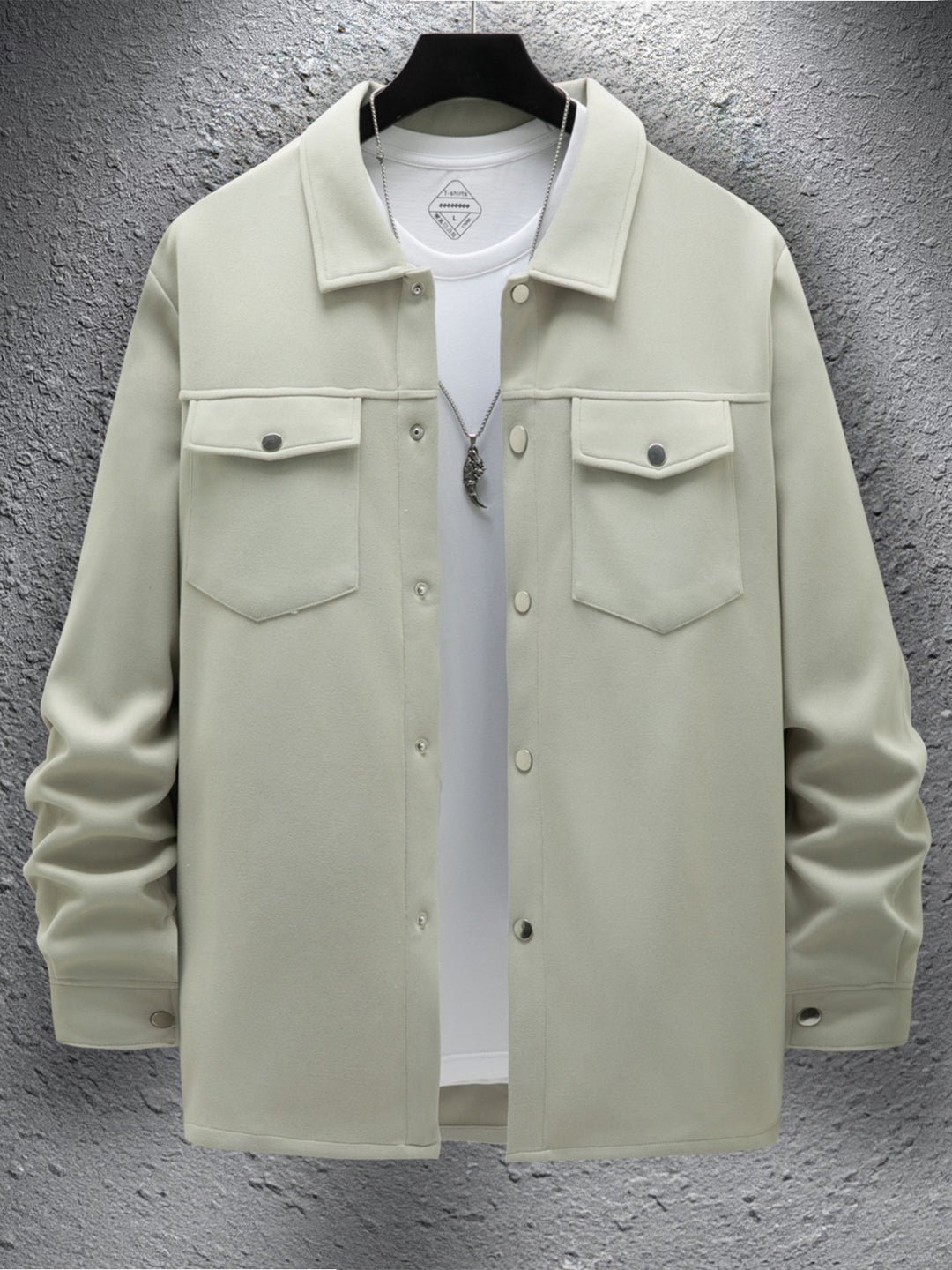 Men's casual overshirt jacket with practical breast pockets and snap button closure Lisslune