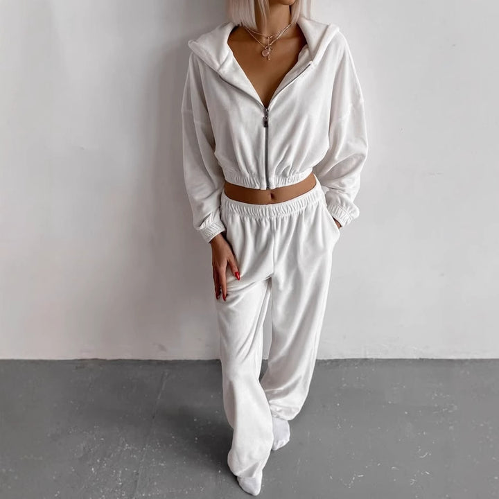 Women's Sporty Fleece Set with Zipper and Elastic Waistband Lisslune