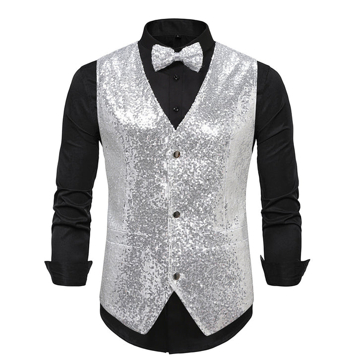 Men's extravagant sequin vest with matching bow tie Lisslune