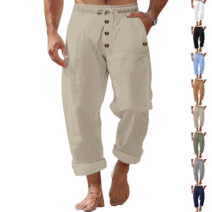 Men's casual linen pants with elastic waistband and practical pockets Lisslune