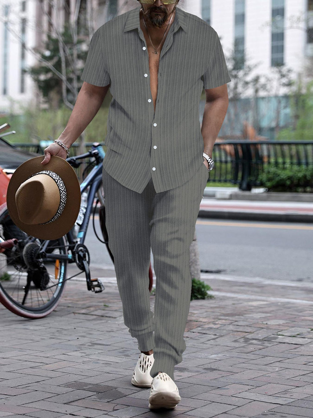 Men's casual short sleeve set with textured surface Lisslune