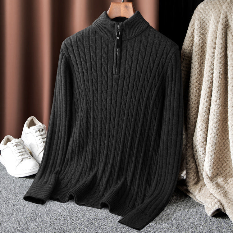 Men's elegant knitted sweater with half zipper and cable pattern Lisslune