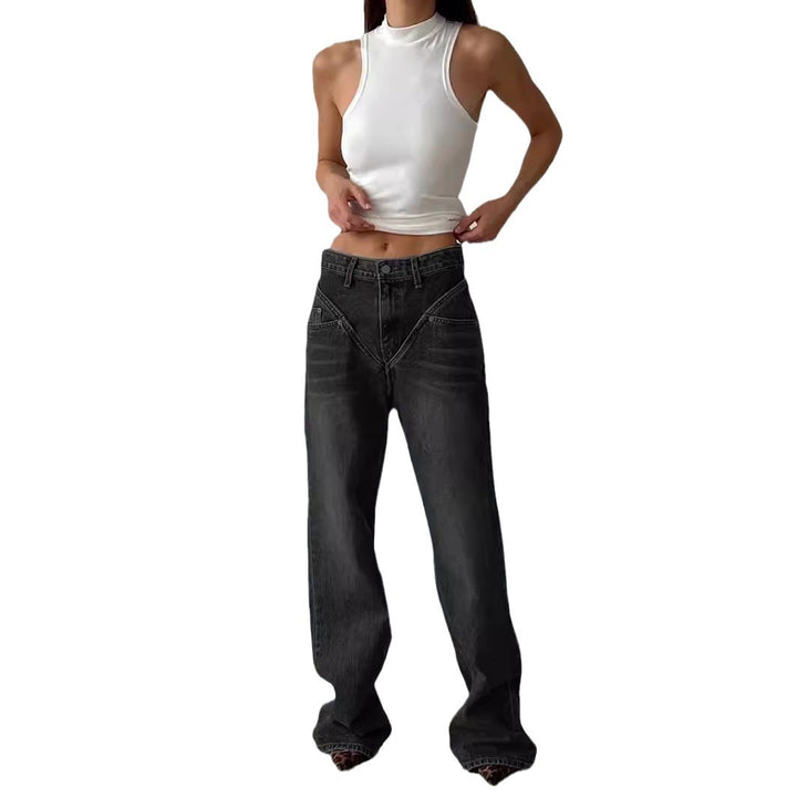 Damen Weit geschnittene Jeanshose mit einzigartigem Design Lisslune