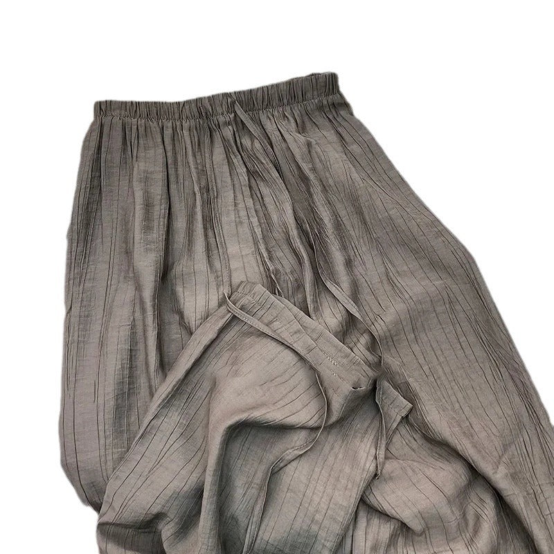 Women's Casual Pleated Pants with Elastic Waistband and Practical Side Pockets