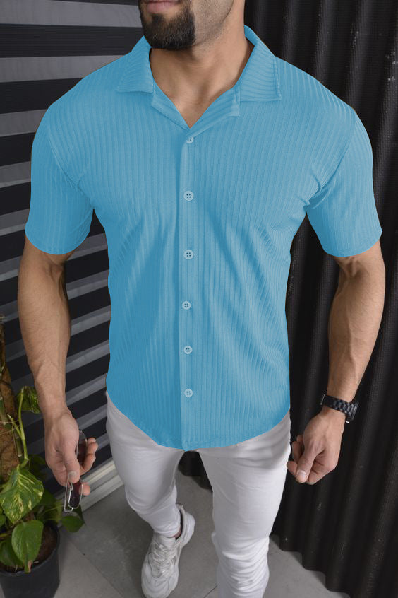 Men's Short Sleeve Shirt with Fine Ribbed Design Lisslune