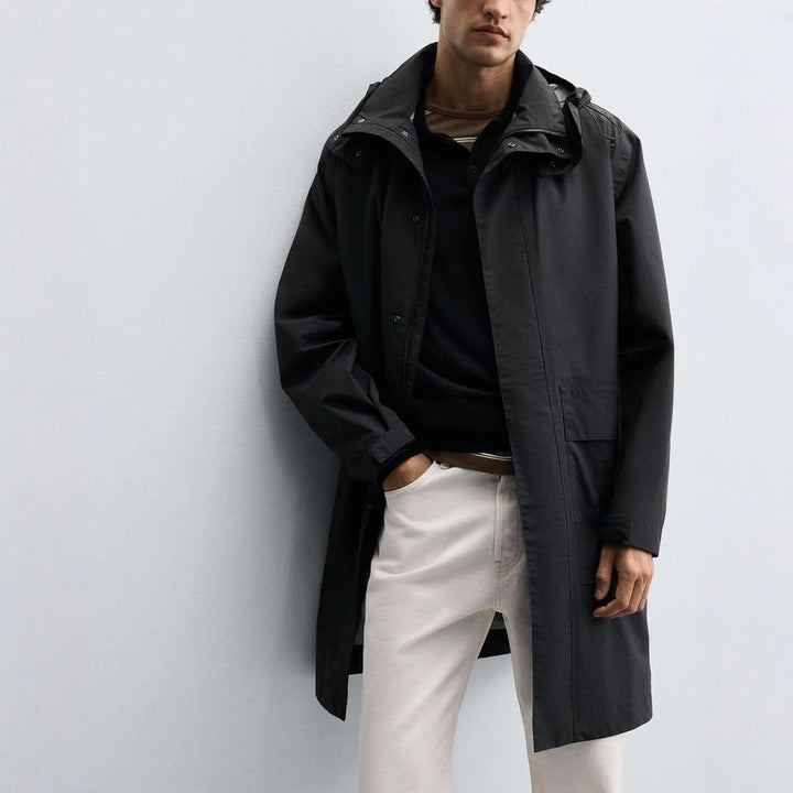 Men's windproof rain jacket with adjustable hood collar and large pockets Lisslune