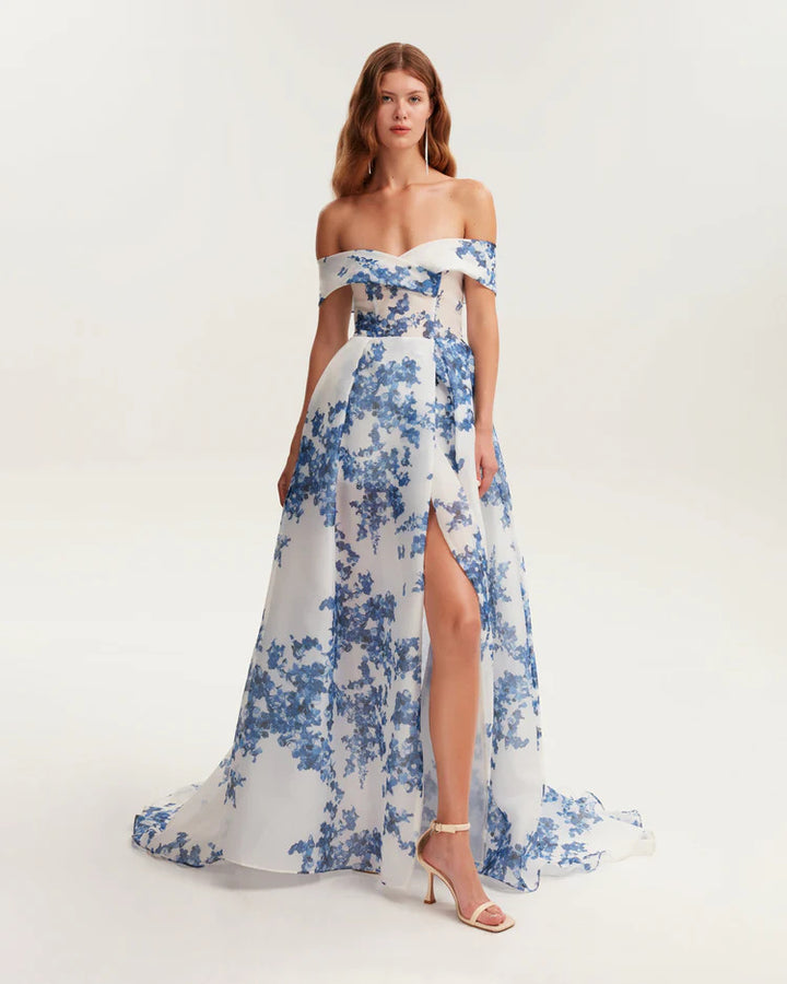 Women's maxi dress made of chiffon with floral pattern Lisslune