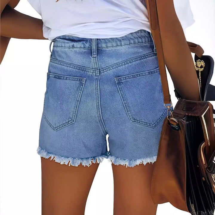Women's Destroyed Denim Shorts with Creative Patch Details Lisslune