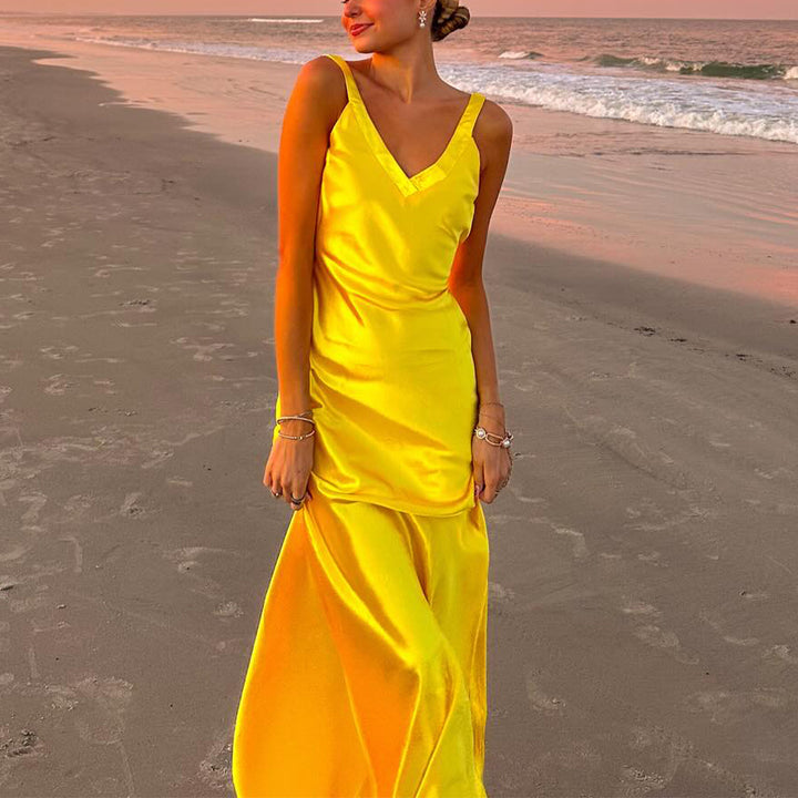 Women's Summer Maxi Dress with Elegant V-Neck and Flowing Silhouette Lisslune
