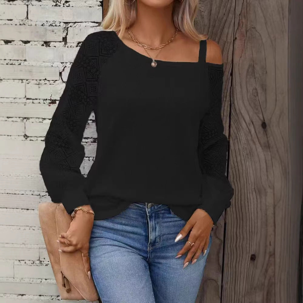 Damen Elegantes Strickoberteil mit asymmetrischem Ausschnitt und verzierten Ärmeln Lisslune