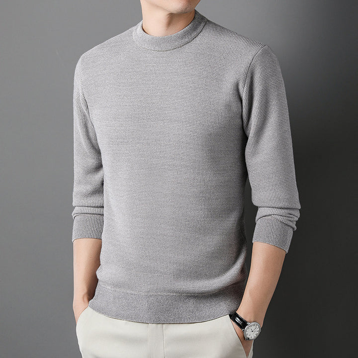 Men's Fine-Knit Pullover with Stand-Up Collar and Rib Structure Lisslune