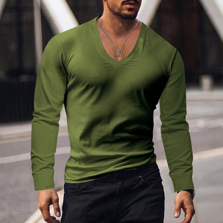 Men's long-sleeved V-neck T-shirt Lisslune