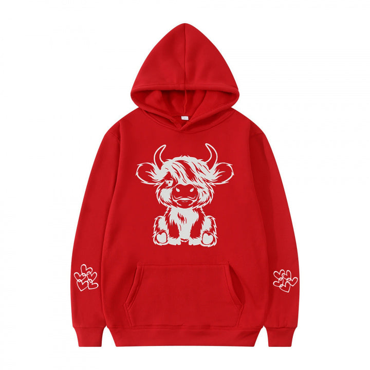 Women's hooded sweatshirt with charming cow motif and practical kangaroo pockets Lisslune