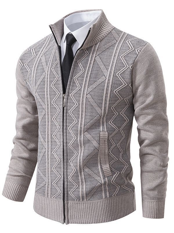 Men's stylish cardigan with textured cable design and high stand-up collar Lisslune