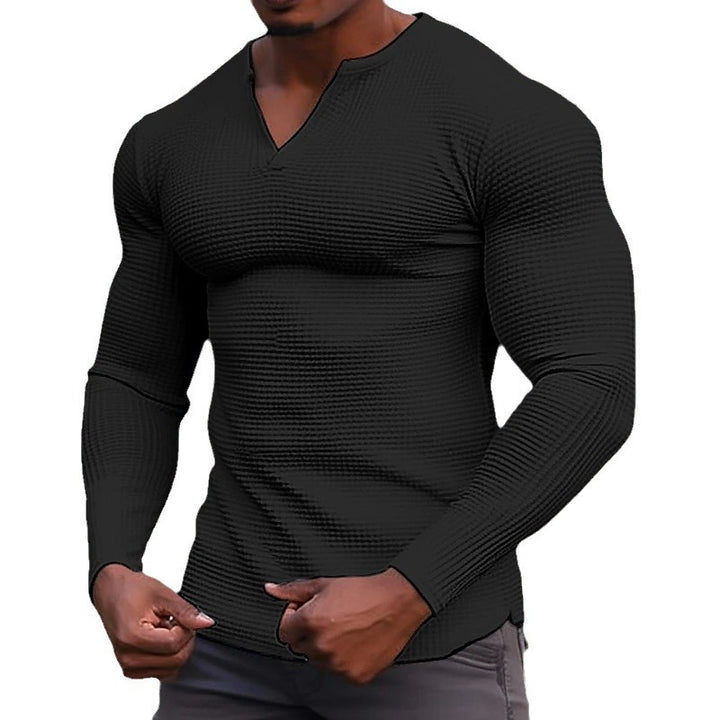 Men's stylish long-sleeve T-shirt with structured V-neck Lisslune