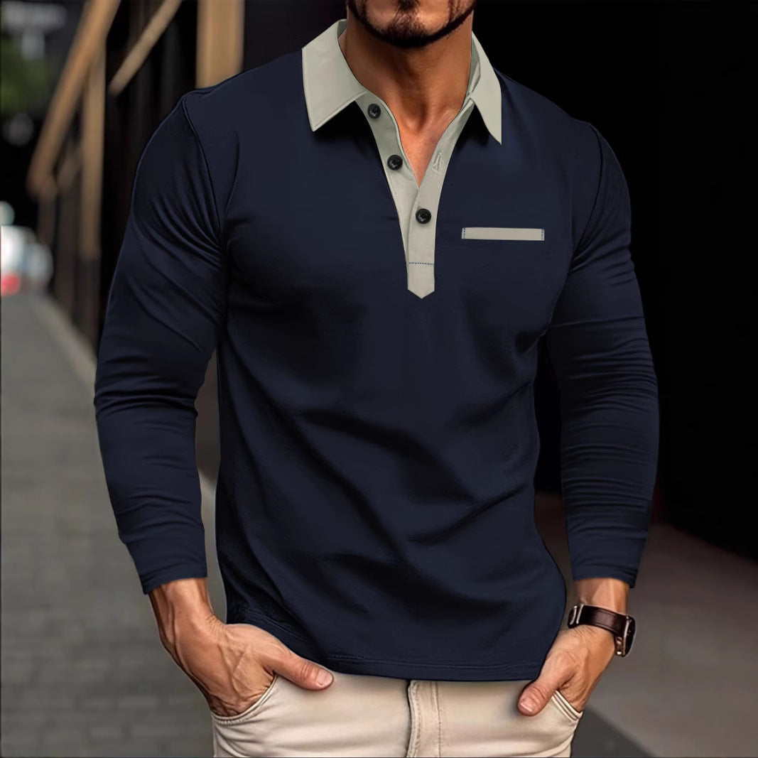 Men's long sleeve polo shirt with contrasting collar and modern chest pocket Lisslune