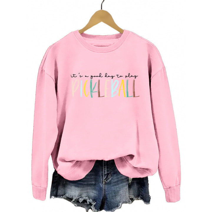 Women's casual sweatshirt with colorful pickleball print Lisslune