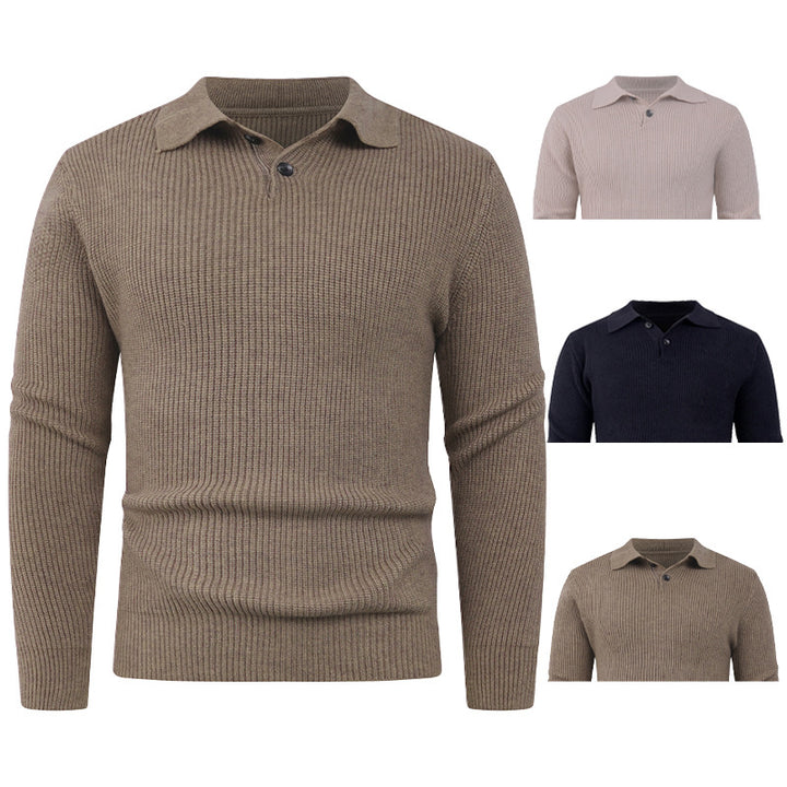 Men's knit pullover with modern polo collar and functional button closure Lisslune