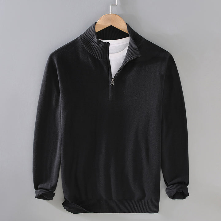 Men's comfortable pullover with modern stand-up collar and discreet zipper opening Lisslune