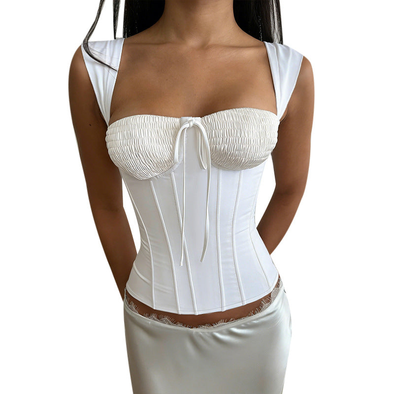 Women's corset top with refined ruffle detail and fitted silhouette Lune London