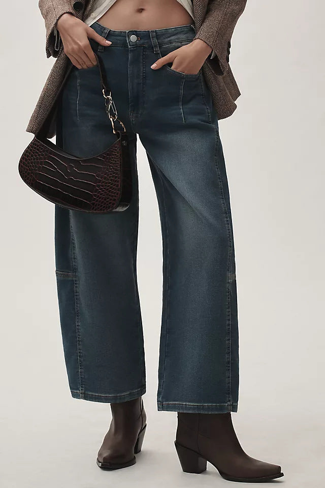Damen weite Denim-Hose im modernen Schnitt mit hohem Bund Lisslune