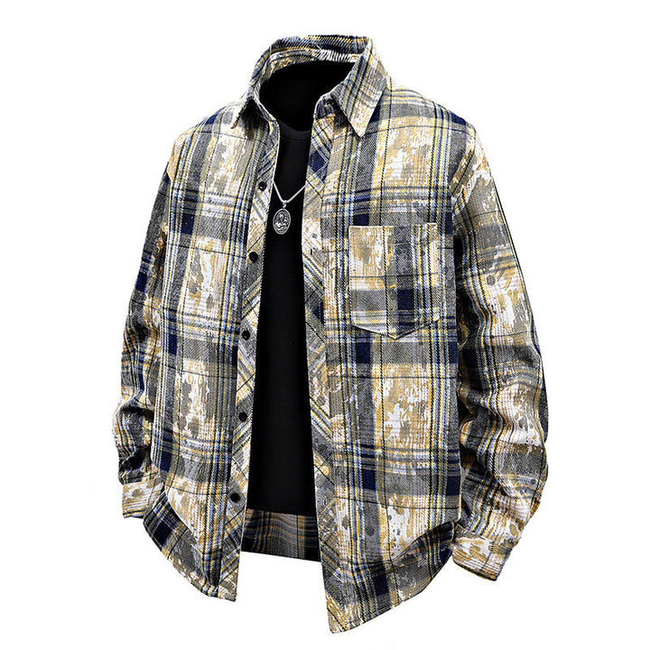 Men's oversized check shirt with creative color accents and practical chest pockets Lisslune