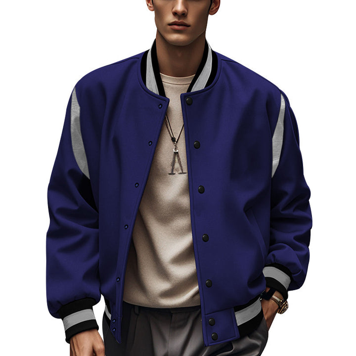 Men's sporty college jacket in retro style with contrast sleeves and snap button closure Lisslune