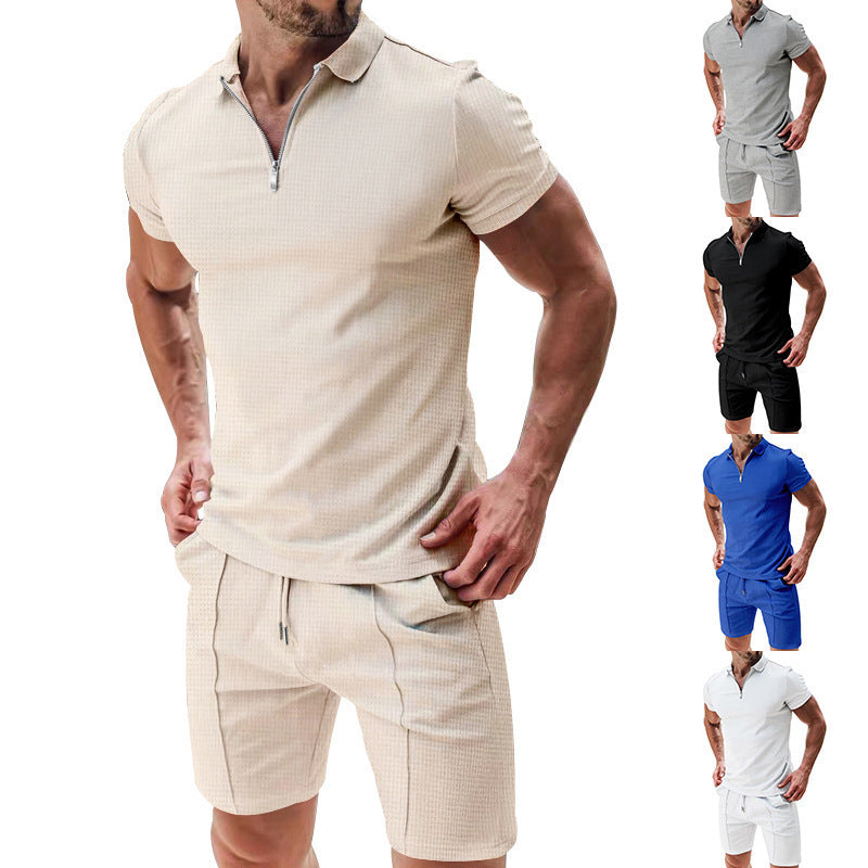 Men's sporty short-sleeve shirt with zipper and matching shorts Lisslune