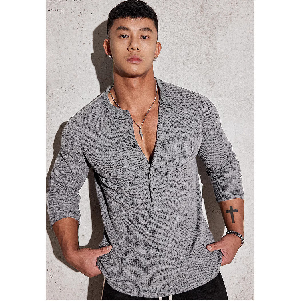Men's long-sleeve shirt with textured design and fashionable button details Lisslune