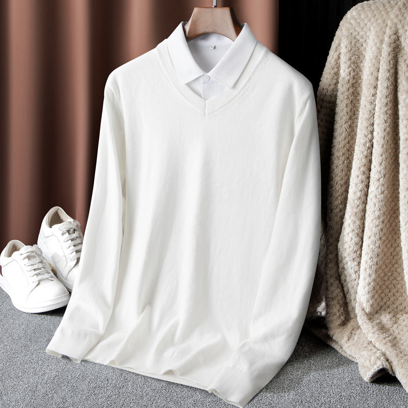 Men's Pullover with V-Neck and Fine Knit Structure Lisslune