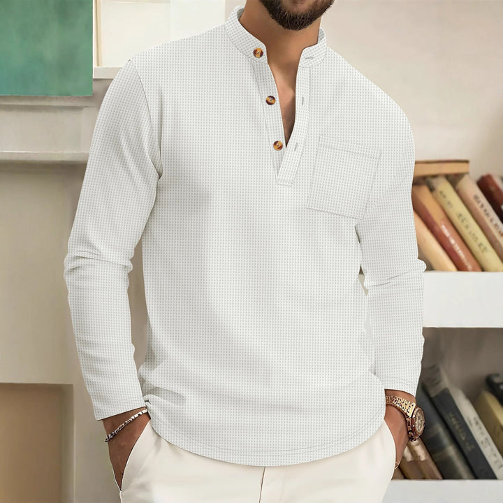 Men's long-sleeve shirt with modern stand-up collar and practical chest pocket Lisslune