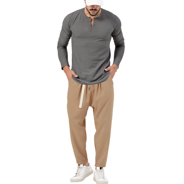Men's Comfortable Jogging Pants with Fashionable Details and Casual Long Sleeve Shirt Lisslune